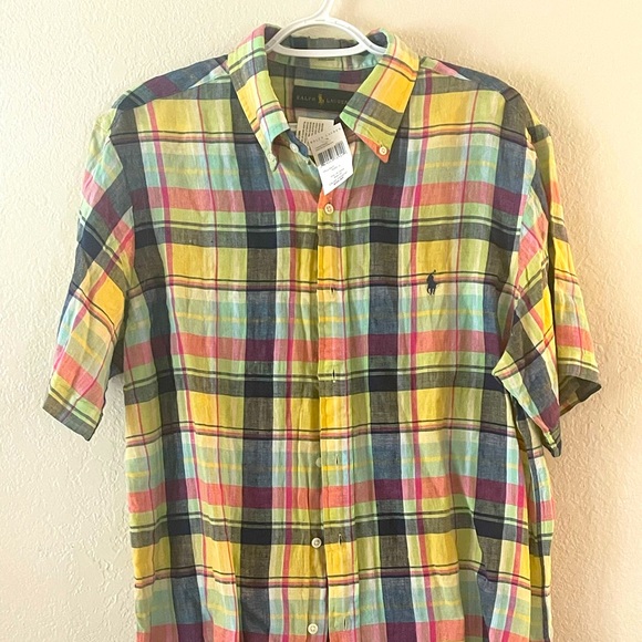 Ralph Lauren Other - Ralph Lauren NWT Short Sleeve button front shirt Plaid Yellow Navy Size L